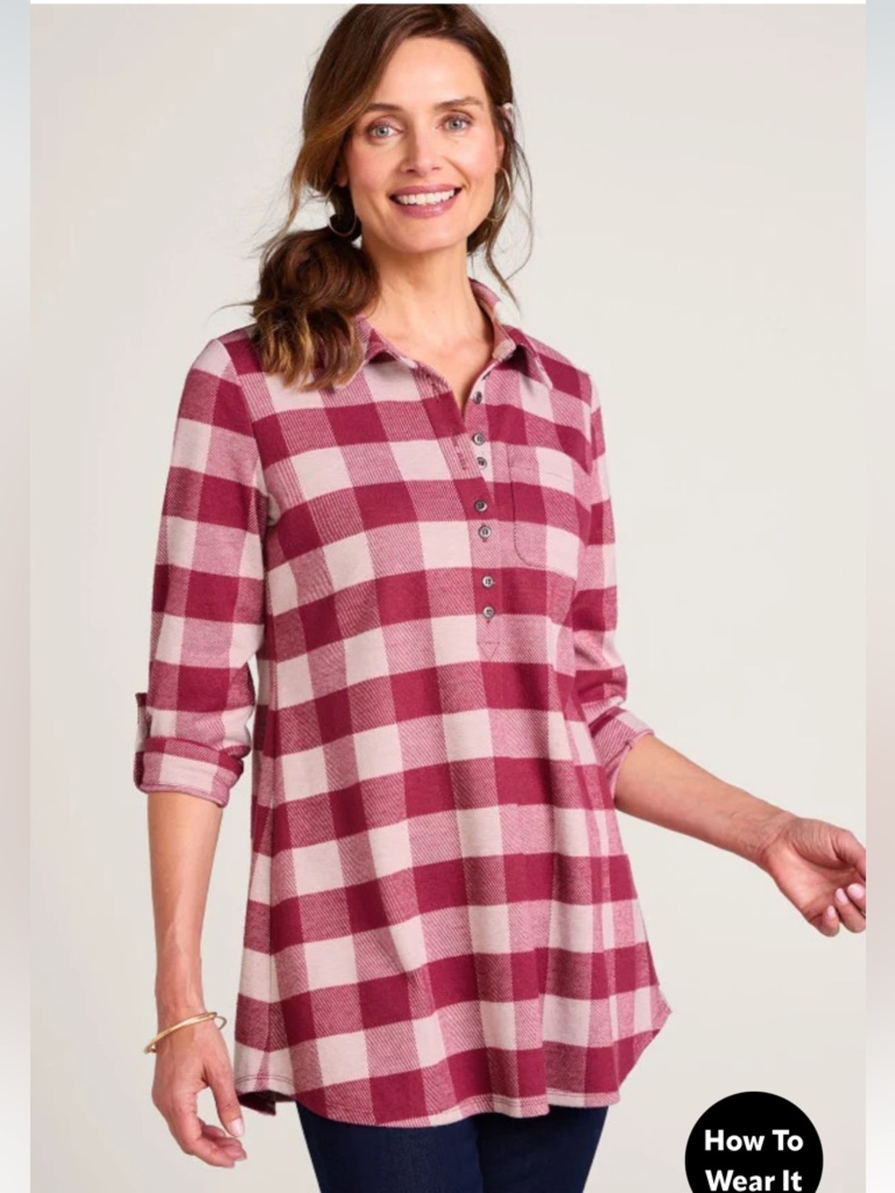 Soft Surroundings Mad About Plaid Tunic Rouge Wine Buffalo Check size 2X